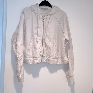 ALLSAINTS - Pink Tint hooded zip-up sweatshirt w/elbow detail & distressing